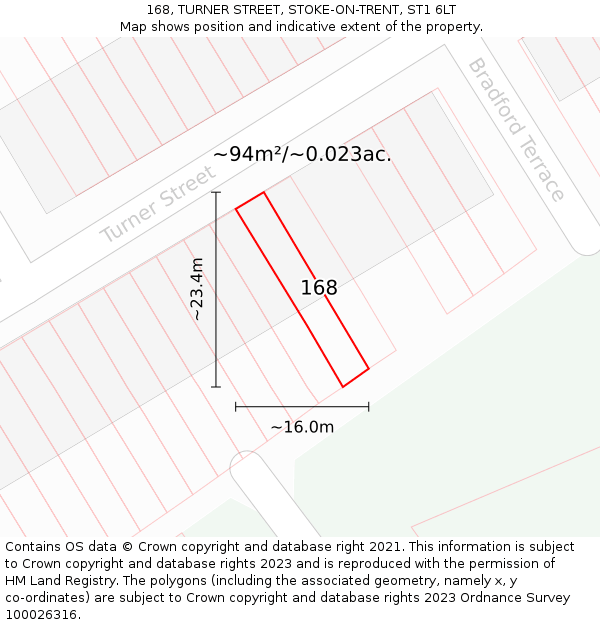 168, TURNER STREET, STOKE-ON-TRENT, ST1 6LT: Plot and title map