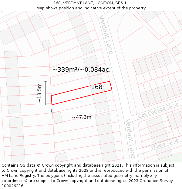 168, VERDANT LANE, LONDON, SE6 1LJ: Plot and title map