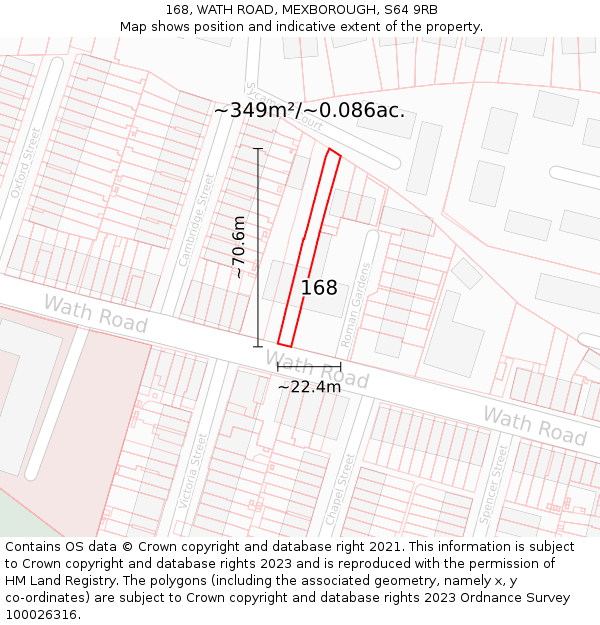 168, WATH ROAD, MEXBOROUGH, S64 9RB: Plot and title map