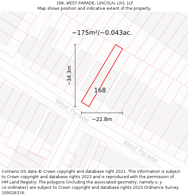 168, WEST PARADE, LINCOLN, LN1 1LF: Plot and title map