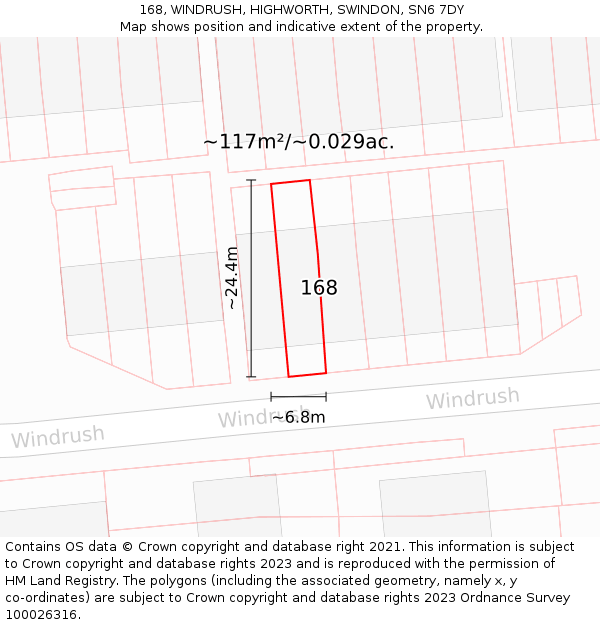 168, WINDRUSH, HIGHWORTH, SWINDON, SN6 7DY: Plot and title map