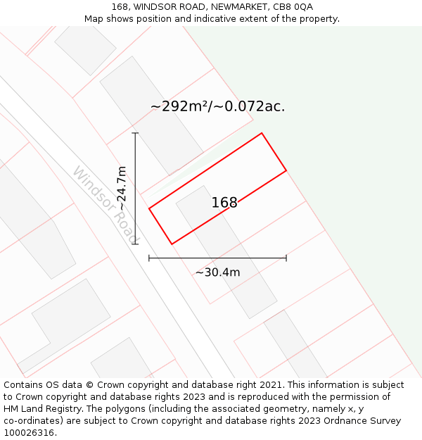 168, WINDSOR ROAD, NEWMARKET, CB8 0QA: Plot and title map