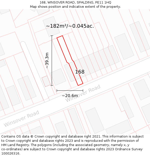 168, WINSOVER ROAD, SPALDING, PE11 1HQ: Plot and title map