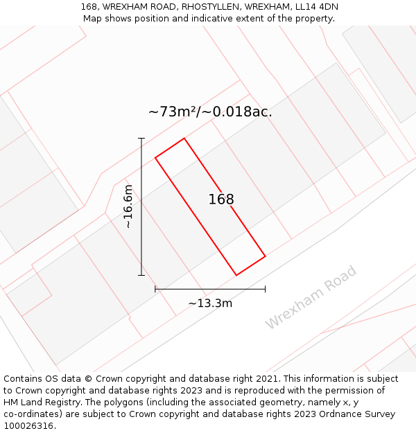 168, WREXHAM ROAD, RHOSTYLLEN, WREXHAM, LL14 4DN: Plot and title map