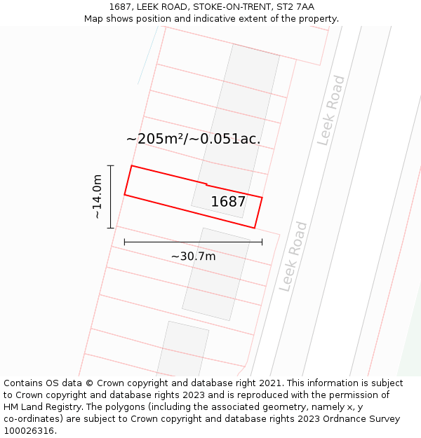 1687, LEEK ROAD, STOKE-ON-TRENT, ST2 7AA: Plot and title map