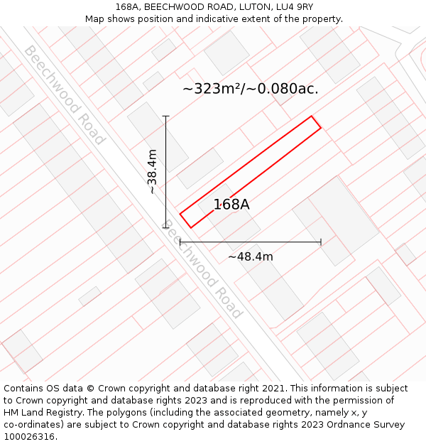 168A, BEECHWOOD ROAD, LUTON, LU4 9RY: Plot and title map