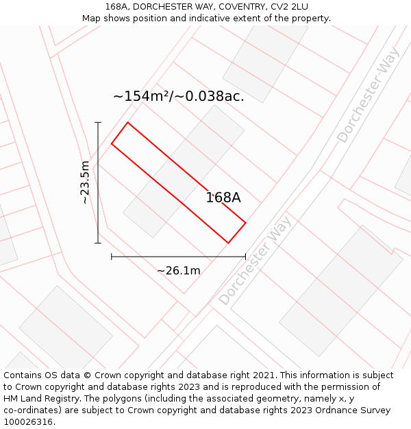 168A, DORCHESTER WAY, COVENTRY, CV2 2LU: Plot and title map