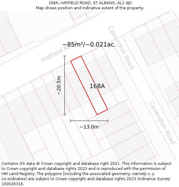168A, HATFIELD ROAD, ST ALBANS, AL1 4JD: Plot and title map
