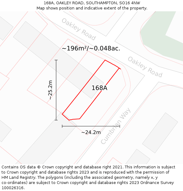 168A, OAKLEY ROAD, SOUTHAMPTON, SO16 4NW: Plot and title map