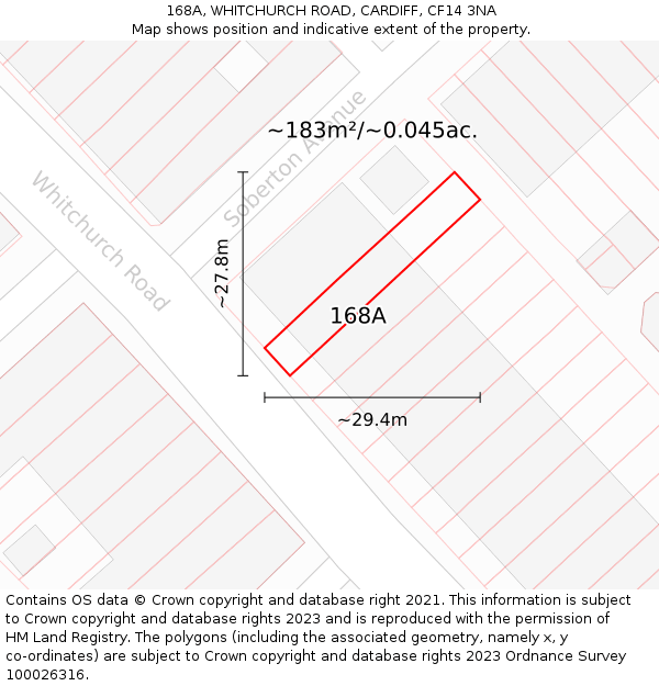 168A, WHITCHURCH ROAD, CARDIFF, CF14 3NA: Plot and title map