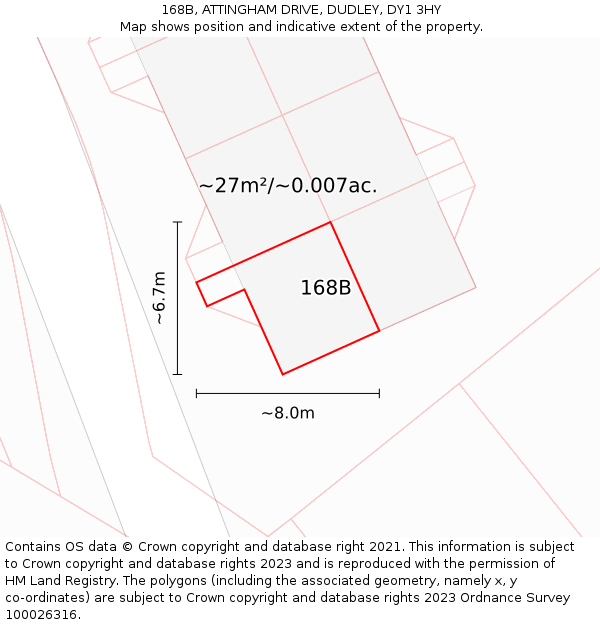 168B, ATTINGHAM DRIVE, DUDLEY, DY1 3HY: Plot and title map