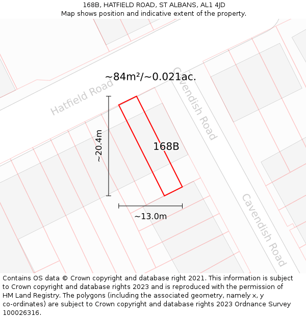 168B, HATFIELD ROAD, ST ALBANS, AL1 4JD: Plot and title map