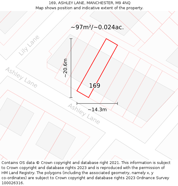 169, ASHLEY LANE, MANCHESTER, M9 4NQ: Plot and title map