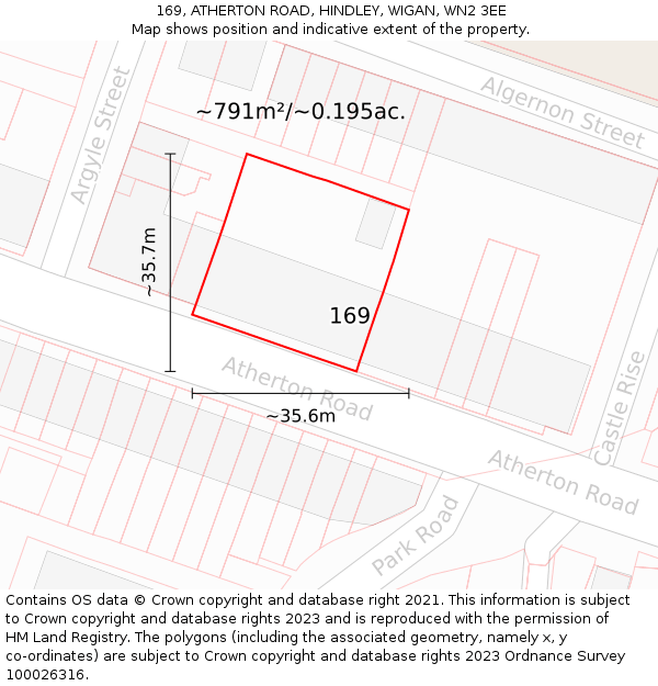 169, ATHERTON ROAD, HINDLEY, WIGAN, WN2 3EE: Plot and title map
