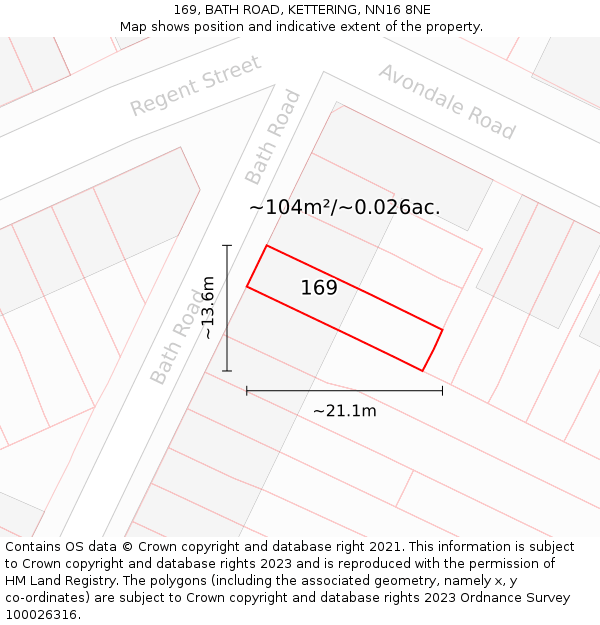 169, BATH ROAD, KETTERING, NN16 8NE: Plot and title map