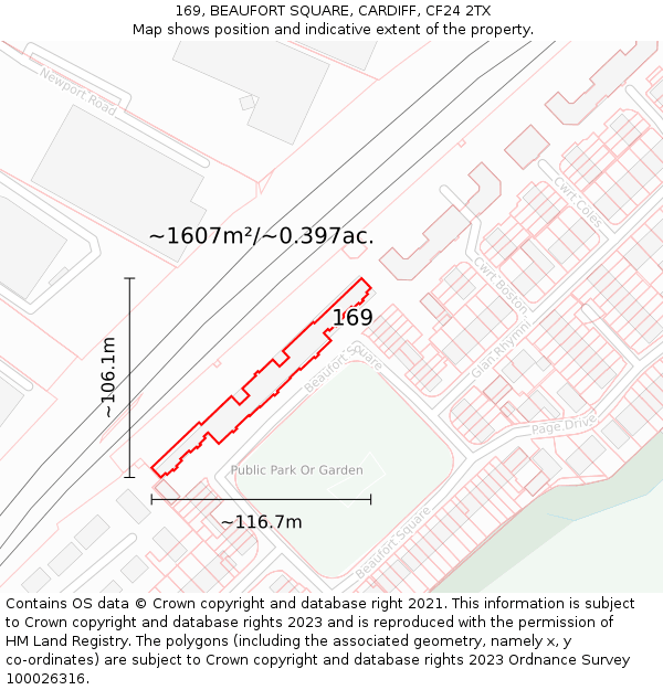 169, BEAUFORT SQUARE, CARDIFF, CF24 2TX: Plot and title map