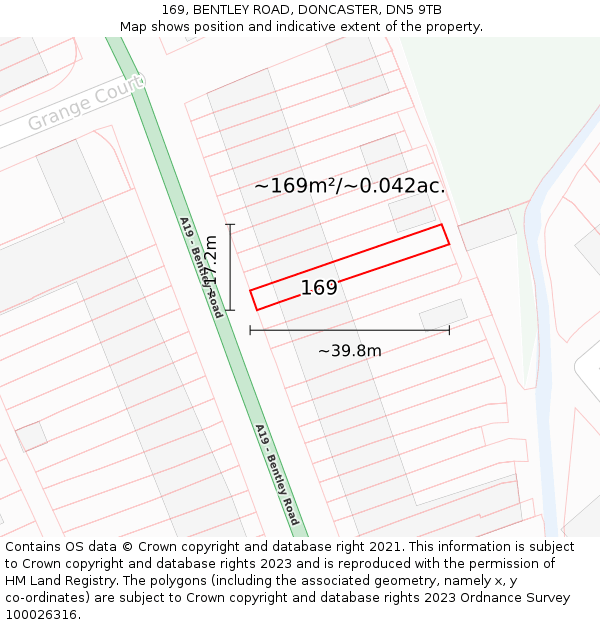 169, BENTLEY ROAD, DONCASTER, DN5 9TB: Plot and title map
