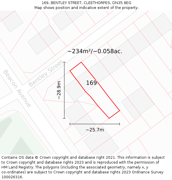 169, BENTLEY STREET, CLEETHORPES, DN35 8EG: Plot and title map