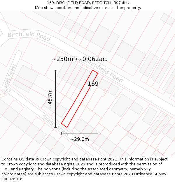 169, BIRCHFIELD ROAD, REDDITCH, B97 4LU: Plot and title map