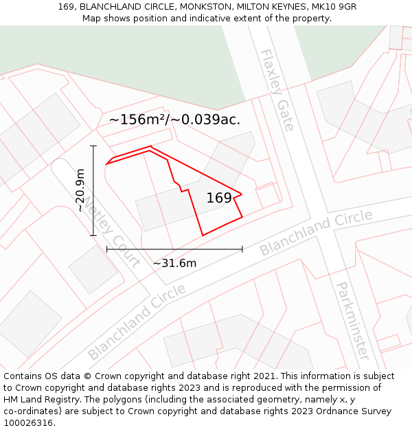 169, BLANCHLAND CIRCLE, MONKSTON, MILTON KEYNES, MK10 9GR: Plot and title map