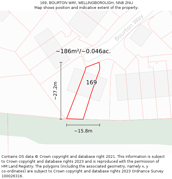 169, BOURTON WAY, WELLINGBOROUGH, NN8 2NU: Plot and title map