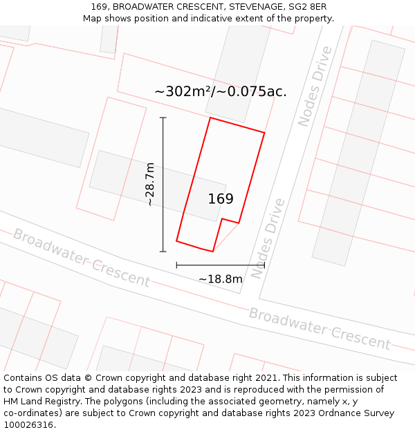 169, BROADWATER CRESCENT, STEVENAGE, SG2 8ER: Plot and title map