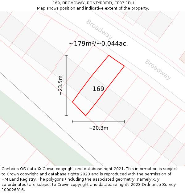 169, BROADWAY, PONTYPRIDD, CF37 1BH: Plot and title map