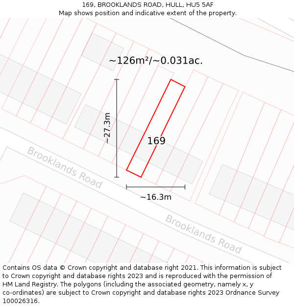 169, BROOKLANDS ROAD, HULL, HU5 5AF: Plot and title map