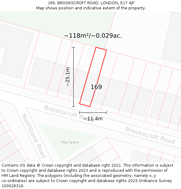 169, BROOKSCROFT ROAD, LONDON, E17 4JP: Plot and title map