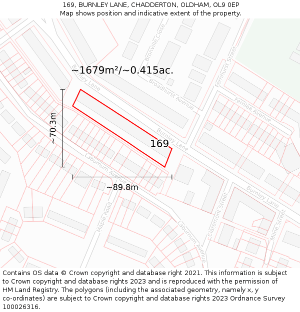 169, BURNLEY LANE, CHADDERTON, OLDHAM, OL9 0EP: Plot and title map