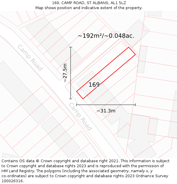 169, CAMP ROAD, ST ALBANS, AL1 5LZ: Plot and title map