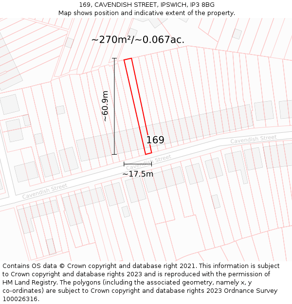 169, CAVENDISH STREET, IPSWICH, IP3 8BG: Plot and title map