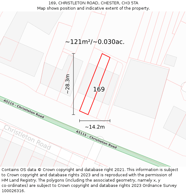 169, CHRISTLETON ROAD, CHESTER, CH3 5TA: Plot and title map