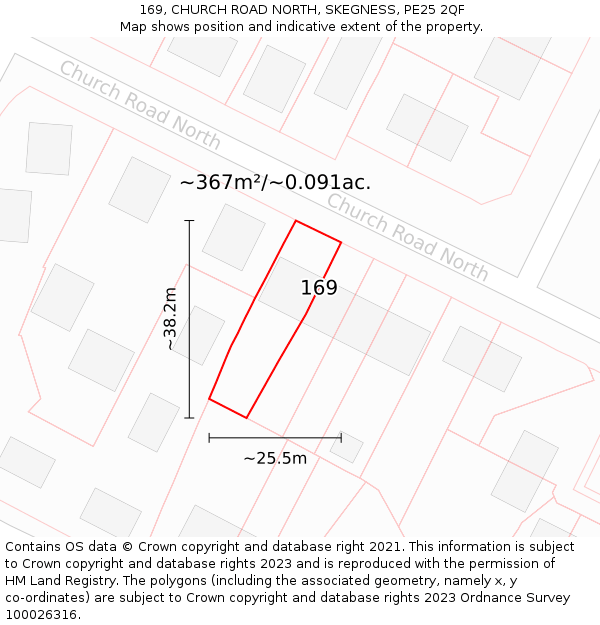169, CHURCH ROAD NORTH, SKEGNESS, PE25 2QF: Plot and title map