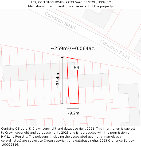 169, CONISTON ROAD, PATCHWAY, BRISTOL, BS34 5JY: Plot and title map