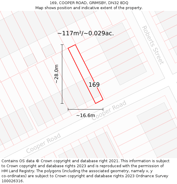 169, COOPER ROAD, GRIMSBY, DN32 8DQ: Plot and title map