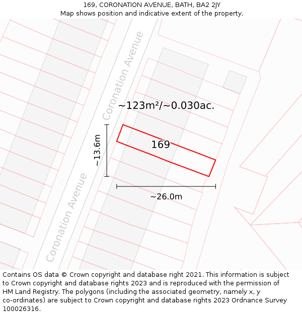 169, CORONATION AVENUE, BATH, BA2 2JY: Plot and title map