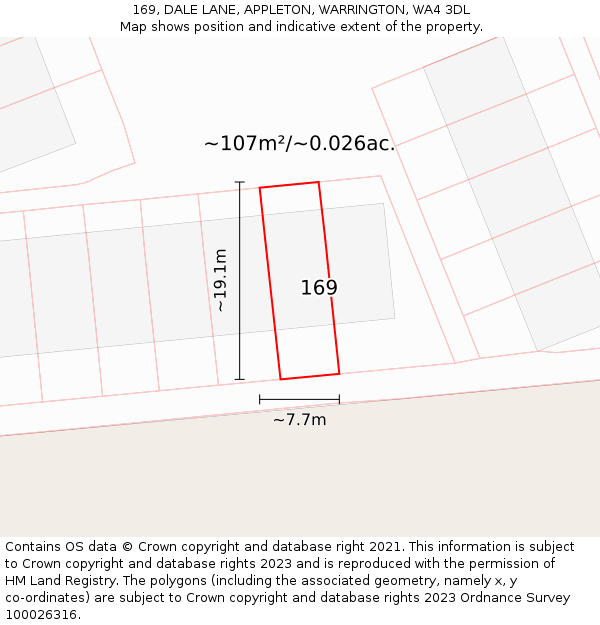 169, DALE LANE, APPLETON, WARRINGTON, WA4 3DL: Plot and title map