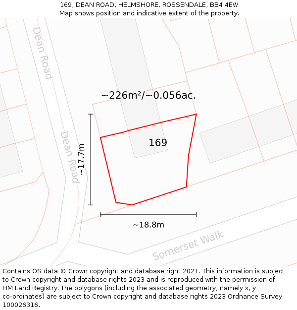 169, DEAN ROAD, HELMSHORE, ROSSENDALE, BB4 4EW: Plot and title map