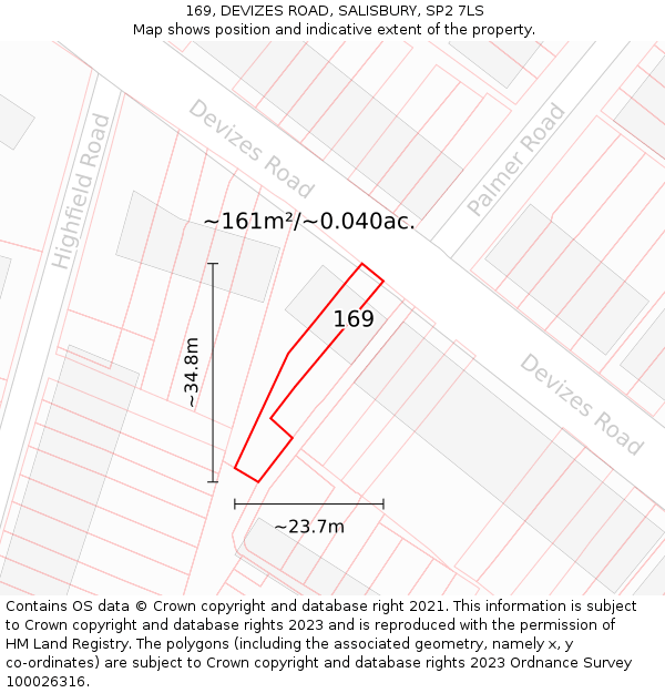 169, DEVIZES ROAD, SALISBURY, SP2 7LS: Plot and title map