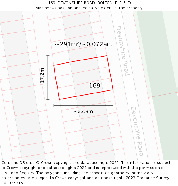 169, DEVONSHIRE ROAD, BOLTON, BL1 5LD: Plot and title map