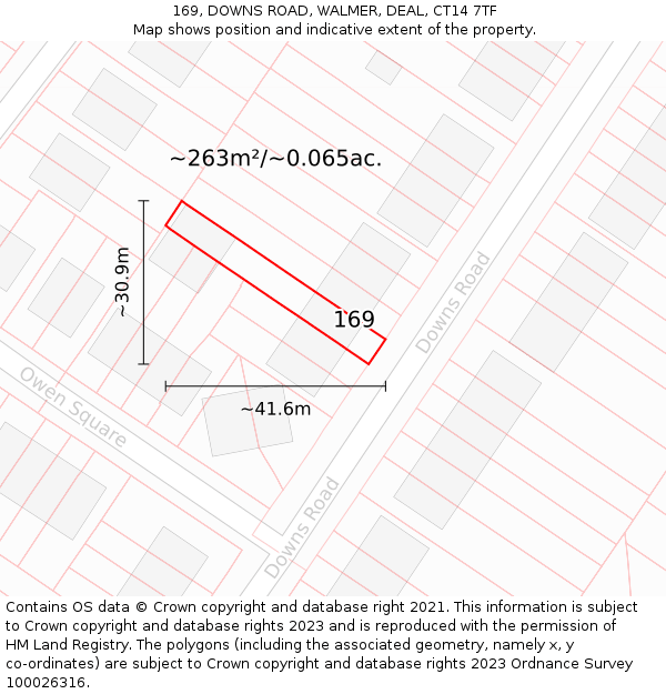 169, DOWNS ROAD, WALMER, DEAL, CT14 7TF: Plot and title map