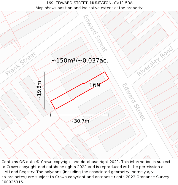 169, EDWARD STREET, NUNEATON, CV11 5RA: Plot and title map