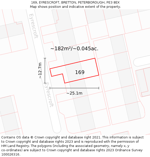 169, EYRESCROFT, BRETTON, PETERBOROUGH, PE3 8EX: Plot and title map
