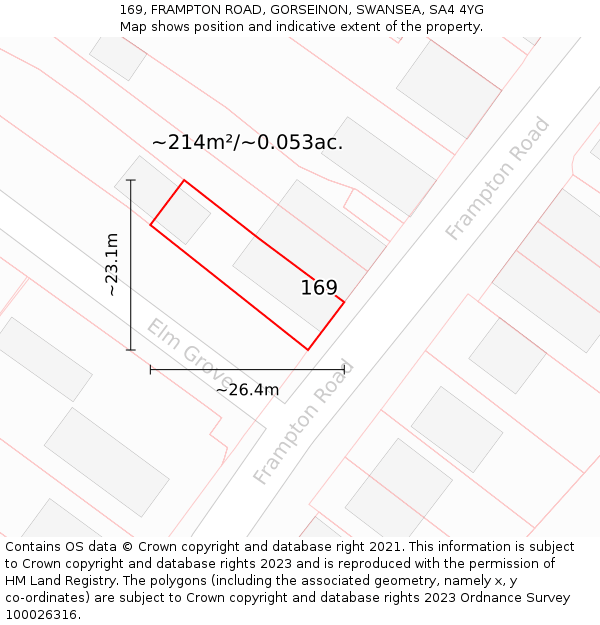 169, FRAMPTON ROAD, GORSEINON, SWANSEA, SA4 4YG: Plot and title map