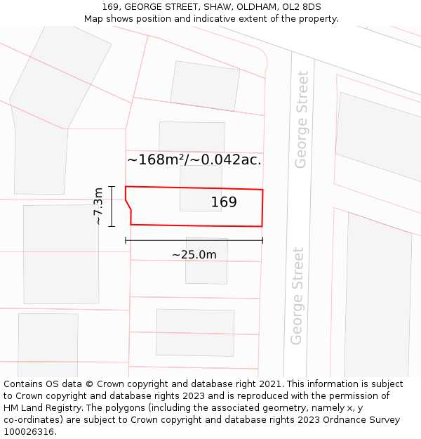 169, GEORGE STREET, SHAW, OLDHAM, OL2 8DS: Plot and title map