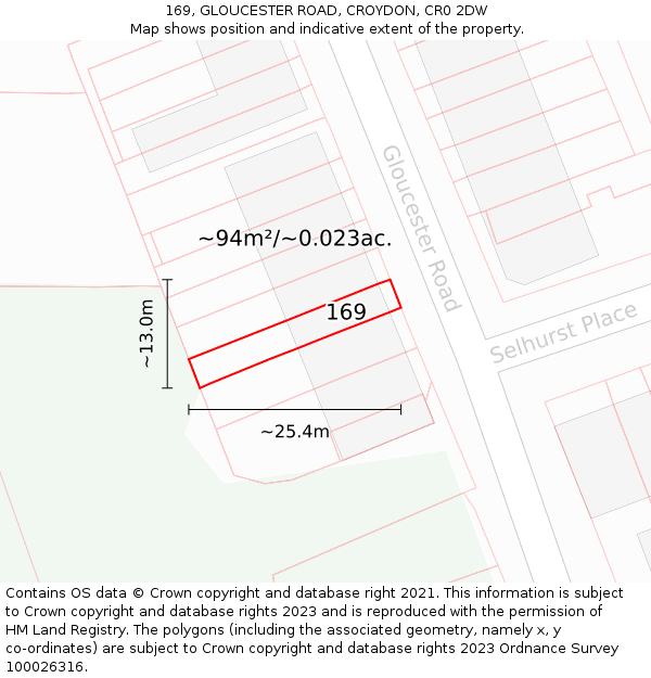 169, GLOUCESTER ROAD, CROYDON, CR0 2DW: Plot and title map