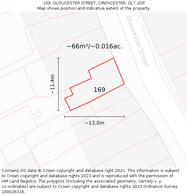 169, GLOUCESTER STREET, CIRENCESTER, GL7 2DP: Plot and title map