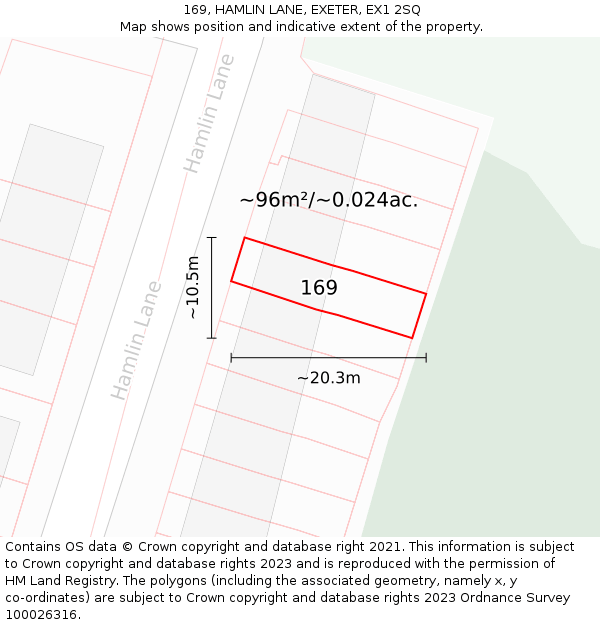 169, HAMLIN LANE, EXETER, EX1 2SQ: Plot and title map