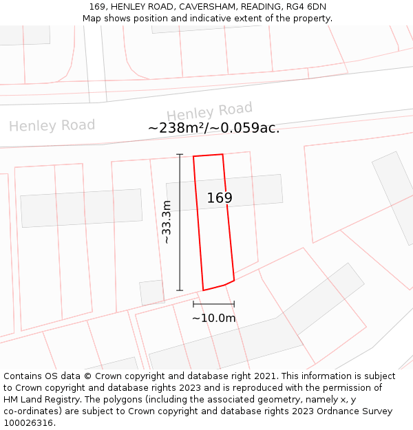 169, HENLEY ROAD, CAVERSHAM, READING, RG4 6DN: Plot and title map